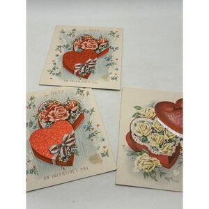 vintage valentine teacher's card lot Of 3 Unused Roses Hearts emphera foil